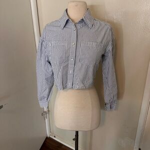 Zara Blue and White Striped Crop Top